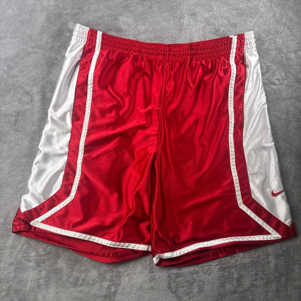 Nike Basketball Shorts Mens XL Red White Dazzle Mesh Swoosh RN56323 Athletic